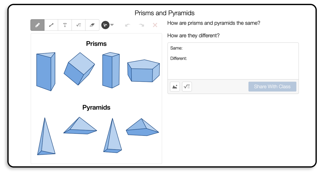 Screenshot from the curriculum asking students to differentiate prisms and pyramids.