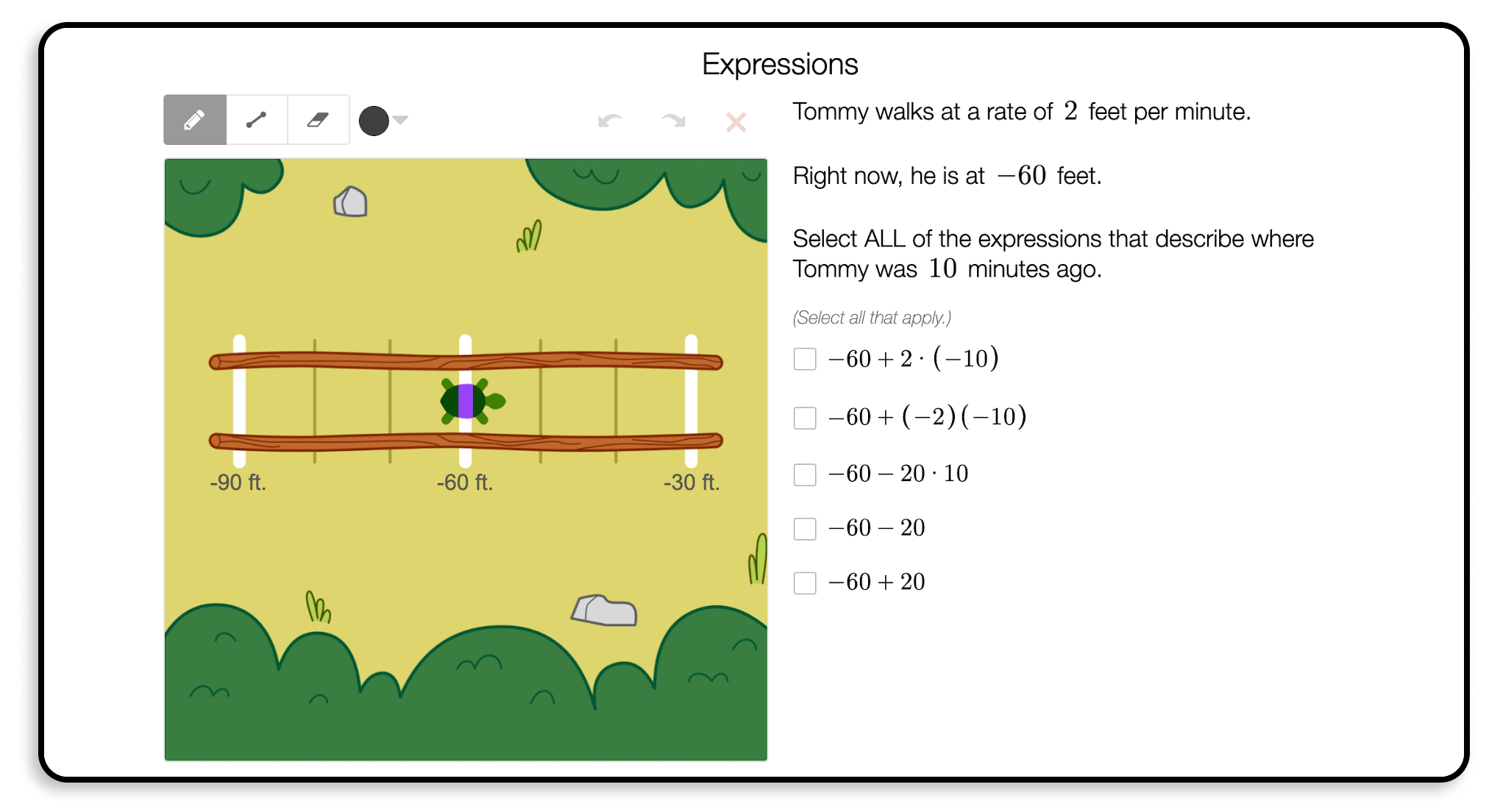 The turtle walking at a rate of 2 feet per minute.