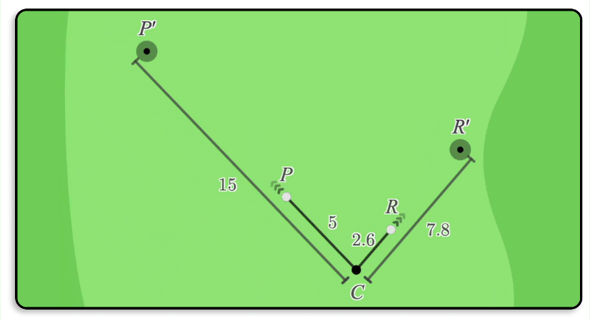 The golf course turning into points on a plane.