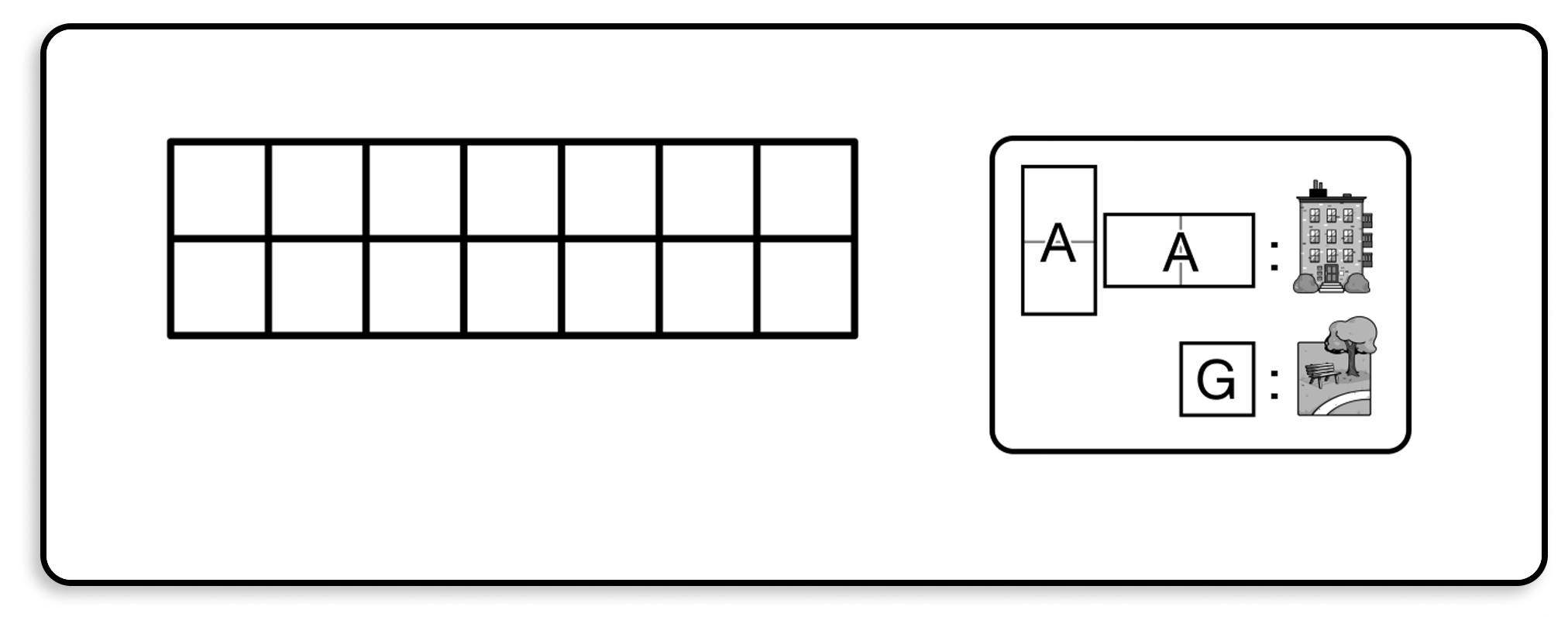 An image of a blank neighborhood grid with the apartments and green spaces.